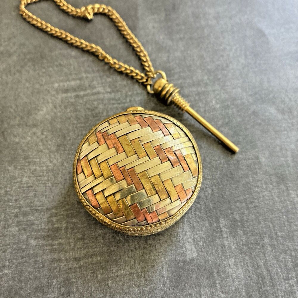 Vintage Perfume Bottle Necklace Pendant Chatelaine Woven Mixed Metal Flask 1.6oz